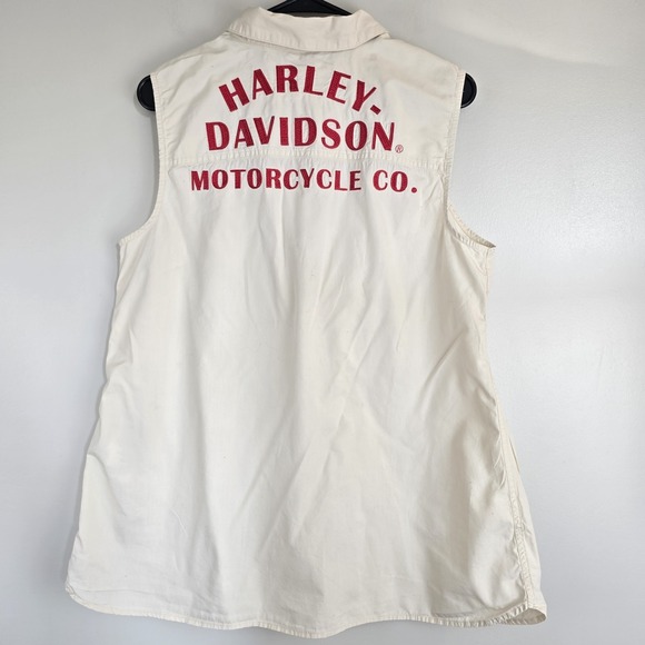 Harley-Davidson Tops - Harley Davidson Womens Sleeveless Motorcycle Collared Shirt Large Off White.C133